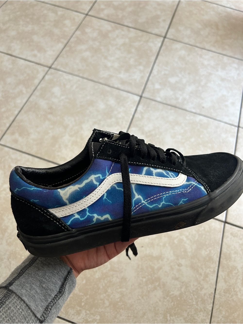Vans Old Skool blue and black lightning bolt sneakers